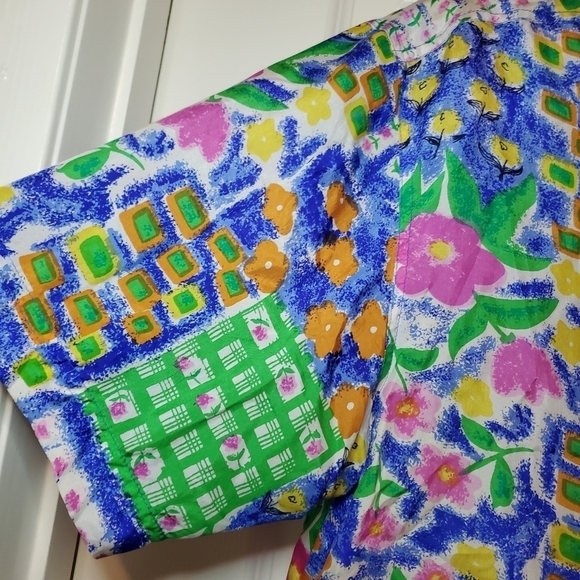 Vintage Metro Express Silk Colorful Patchwork Print Blouse Women’s Size Medium - Picture 2 of 10